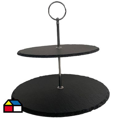 Soporte de pastel de pizarra redonda de 2 niveles