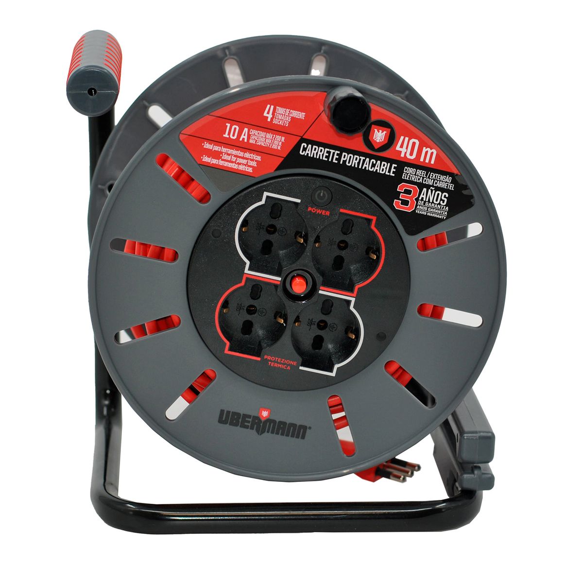 UBERMANN - Carrete Alargador 1 Toma(s) 40 m Negro