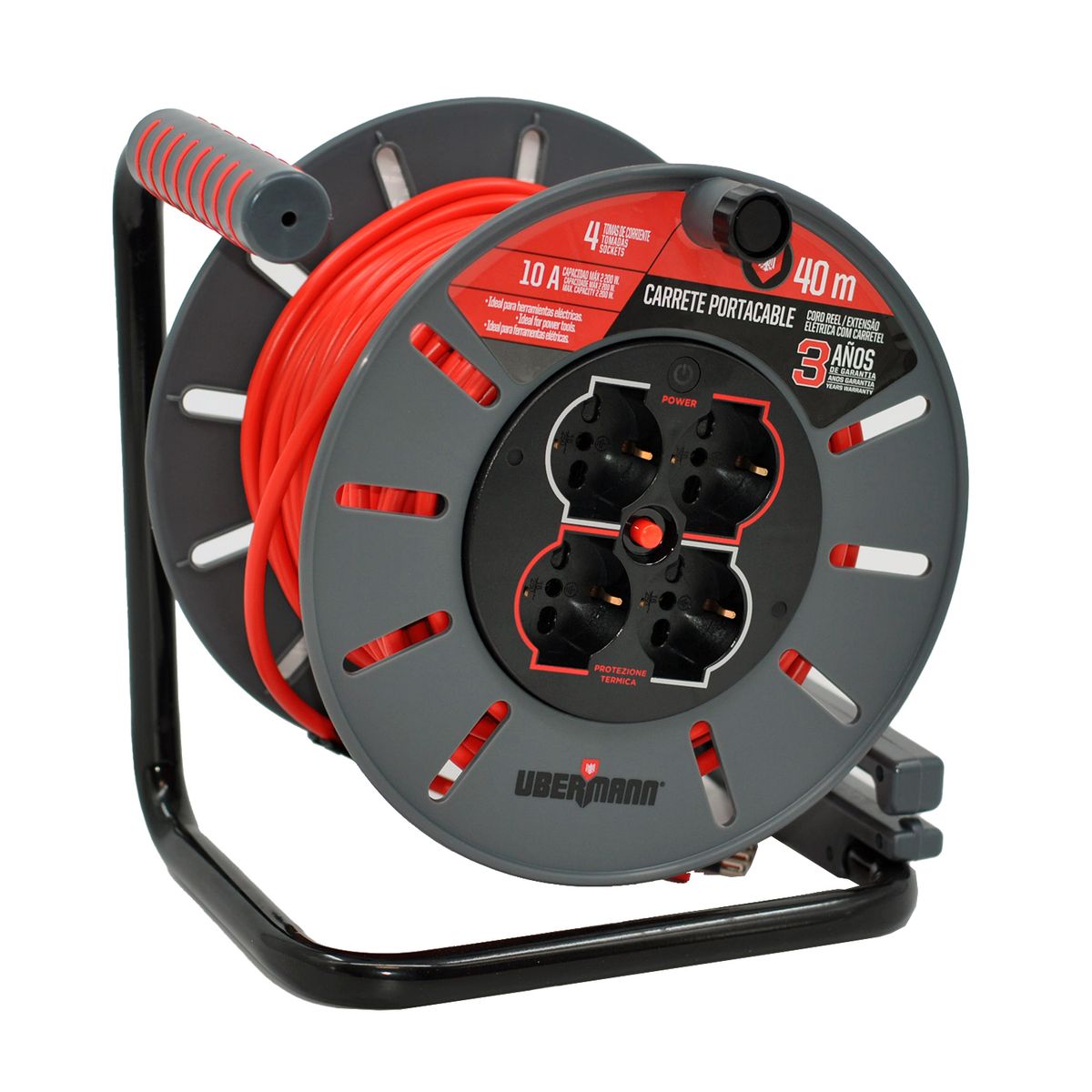 UBERMANN - Carrete Alargador 1 Toma(s) 40 m Negro