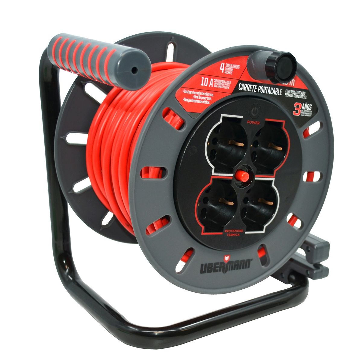 UBERMANN - Carrete Alargador 1 Toma(s) 25 m Negro con rojo