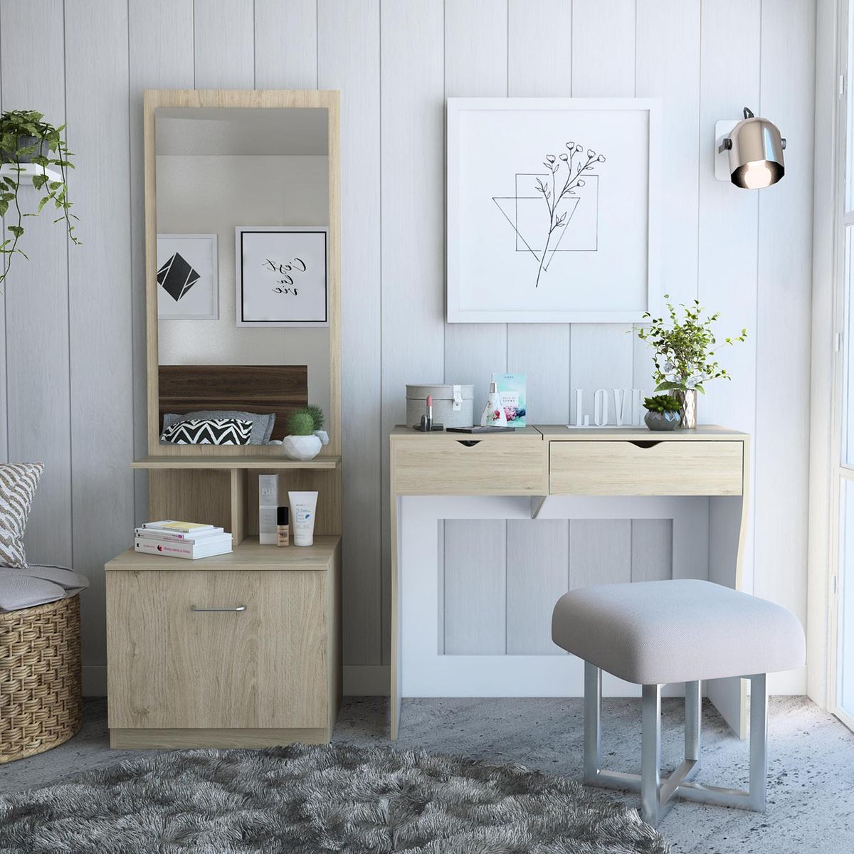 TUHOME - Velador 1 Cajón(es) Perla 54x170.7x47.5 cm Rovere / blanco