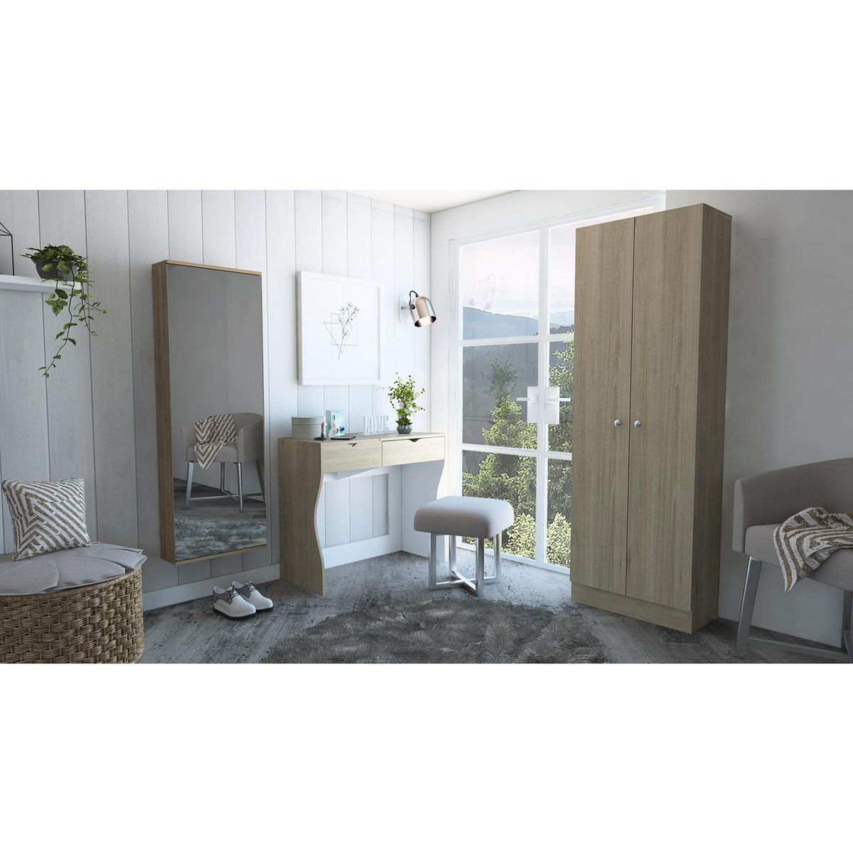 TUHOME - Mueble tocador + zapatero con espejo + closet 2 puertas colección perla - r/b