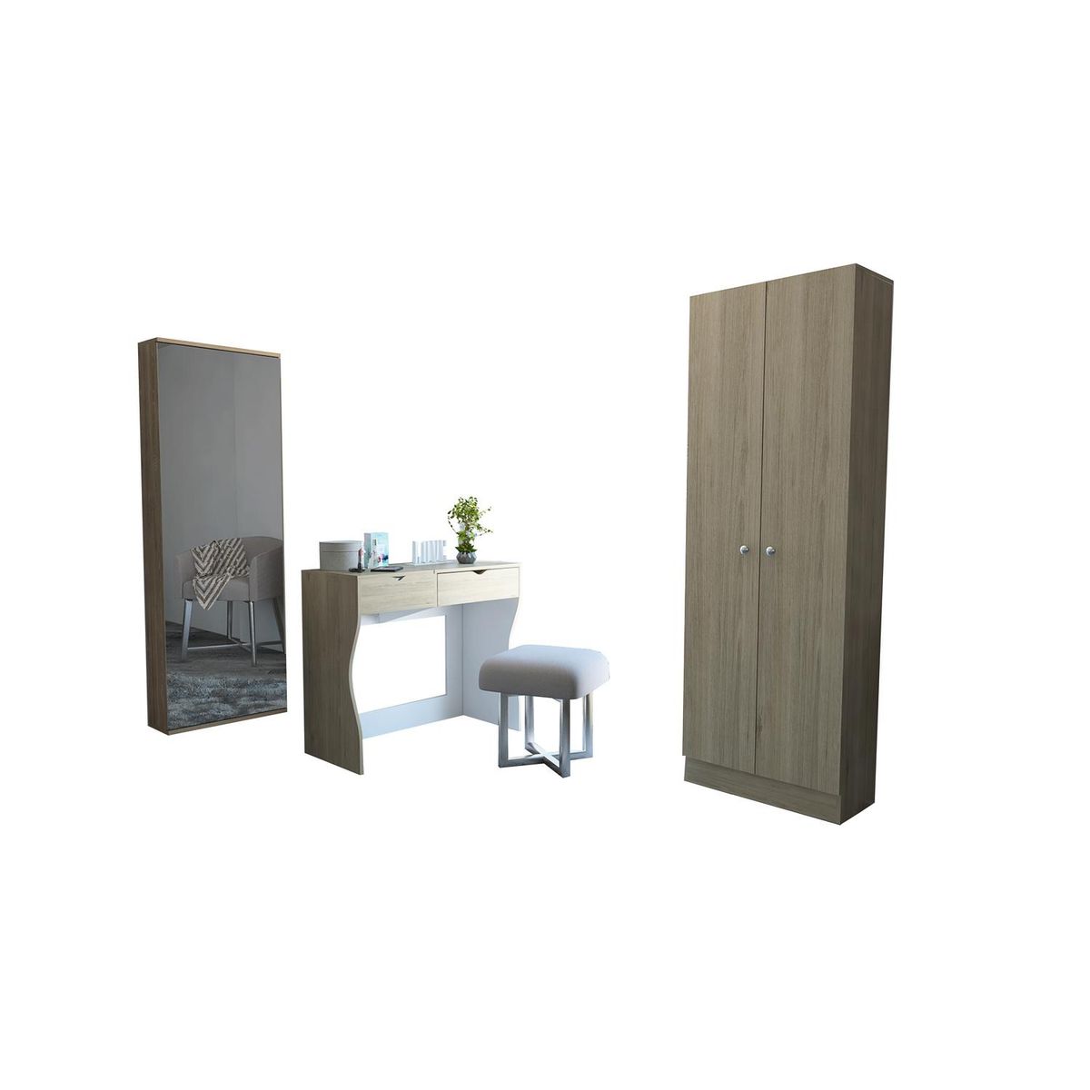 TUHOME - Mueble tocador + zapatero con espejo + closet 2 puertas colección perla - r/b