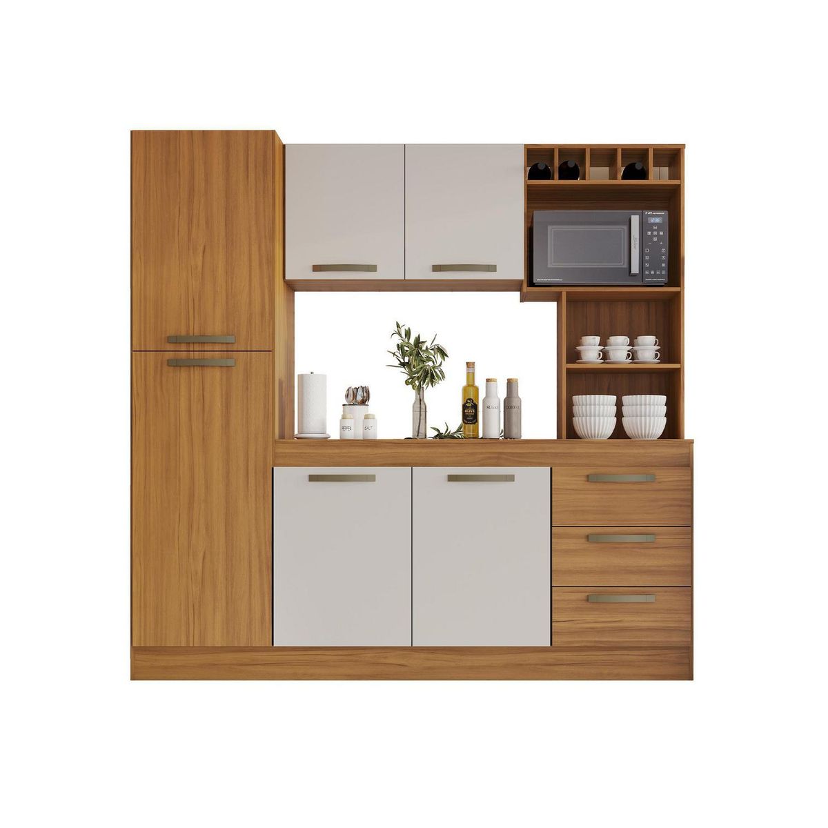 HOME MOBILI - Kit Cocina 7 puertas 3 Cajones Cafe-Blanco Off