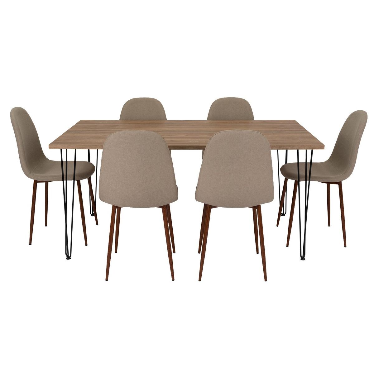 TUHOME - Juego de Comedor 6 Sillas Mesa Rectangular 90x74,3x160 cm Miel