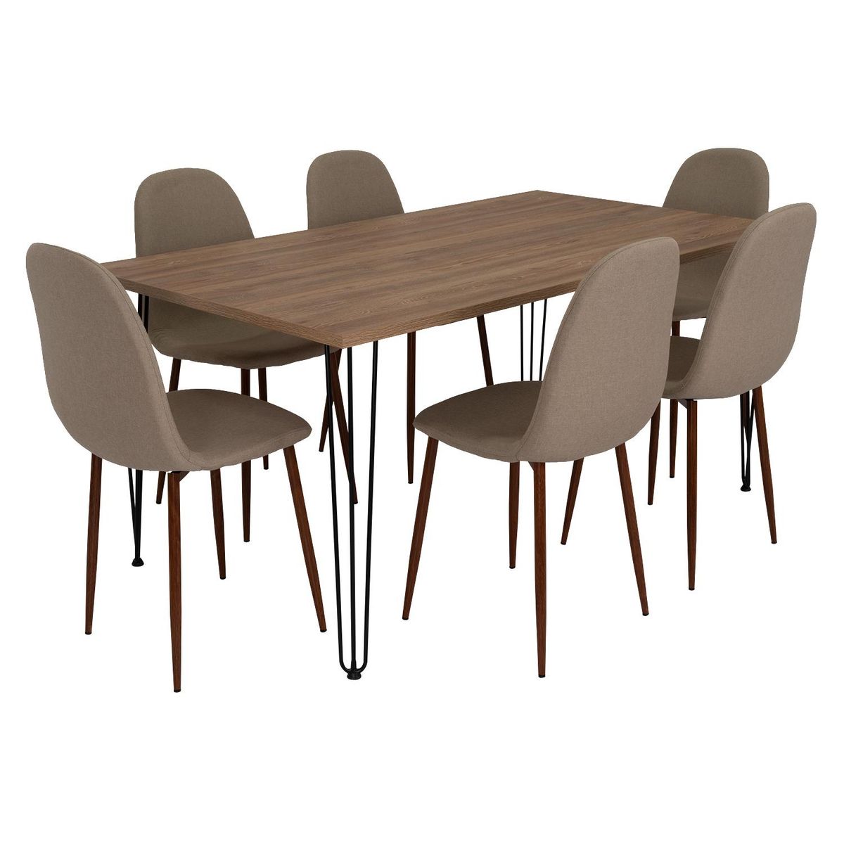 TUHOME - Juego de Comedor 6 Sillas Mesa Rectangular 90x74,3x160 cm Miel