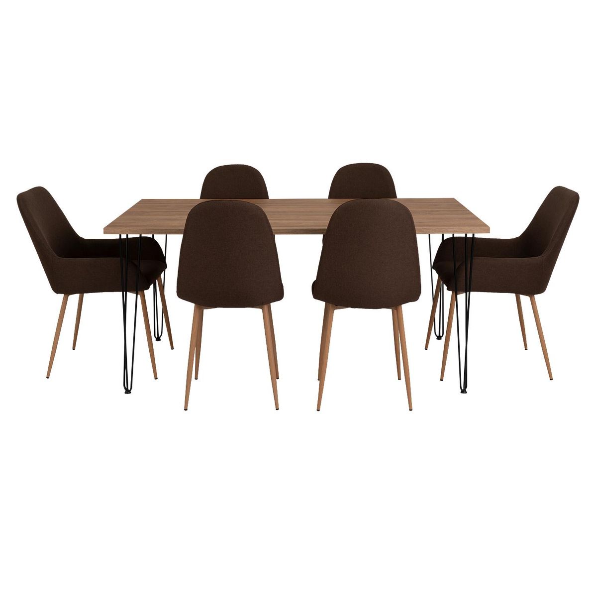 TUHOME - Juego de Comedor 6 Sillas Mesa Rectangular 90x74,3x160 cm Café