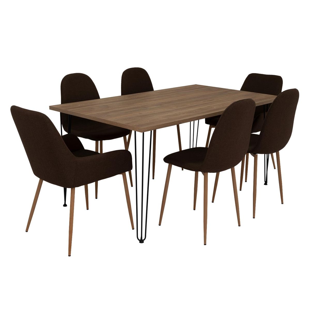 TUHOME - Juego de Comedor 6 Sillas Mesa Rectangular 90x74,3x160 cm Café