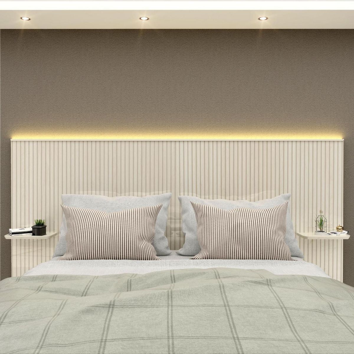 DECOCASA - Respaldo Requinte lamina MDF 1.95 3D led ow+2 repisas laterales