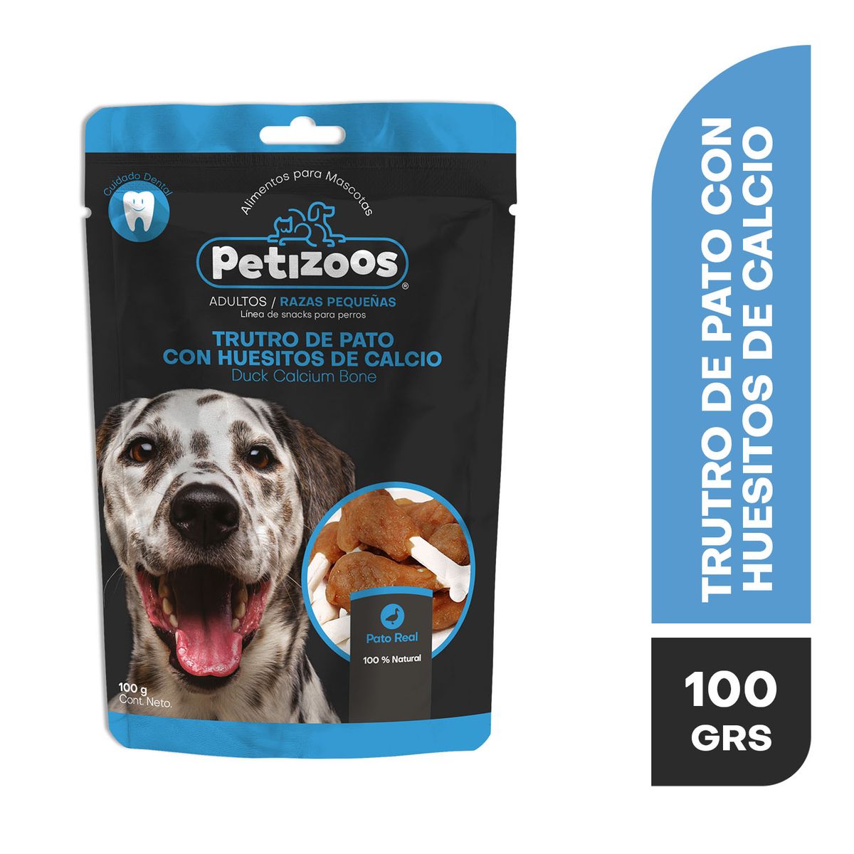PETIZOOS - Snack para perros trutros de pato con huesitos de calcio 100 gr