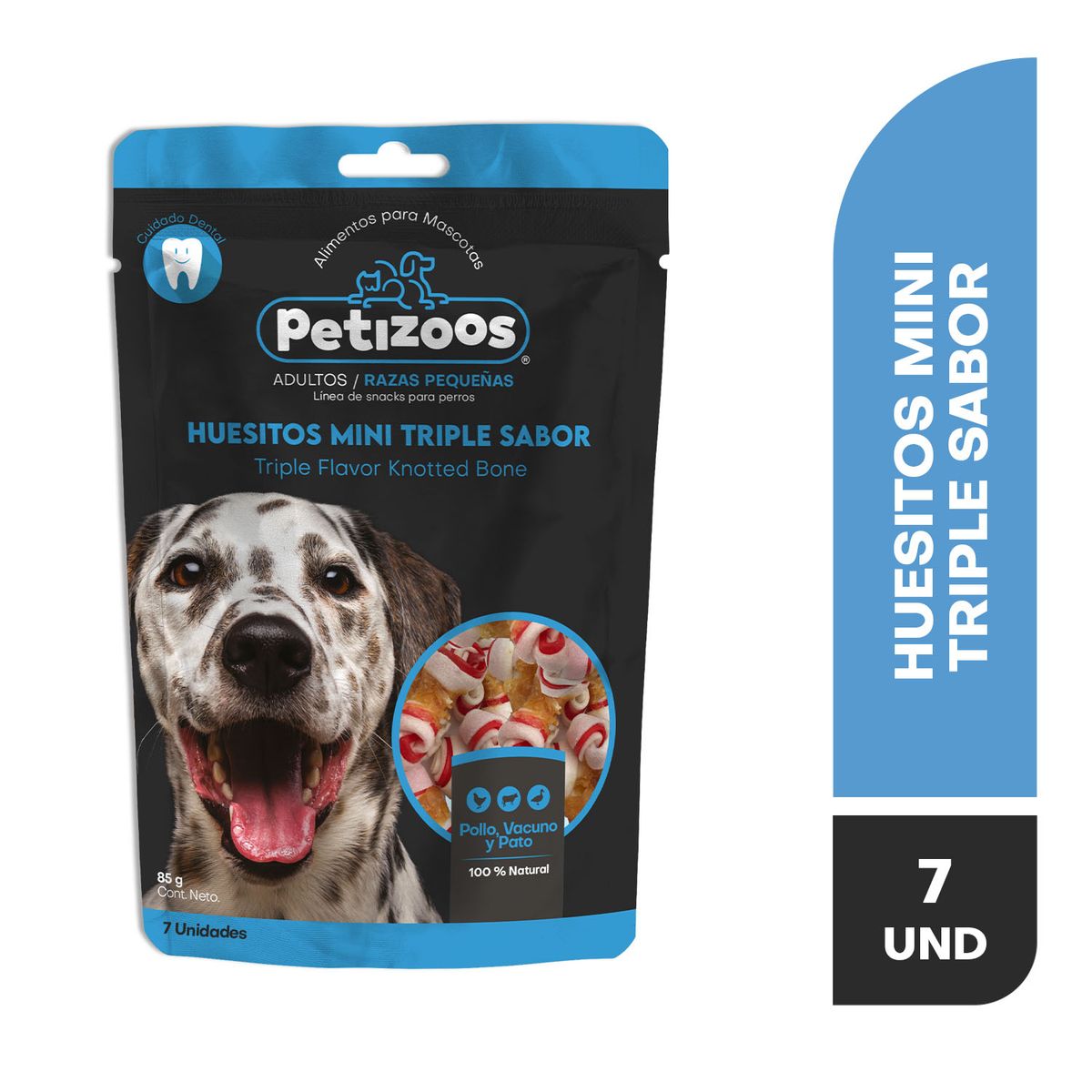 PETIZOOS - Snack para perros huesitos mini triple sabor 7 días 85 gr