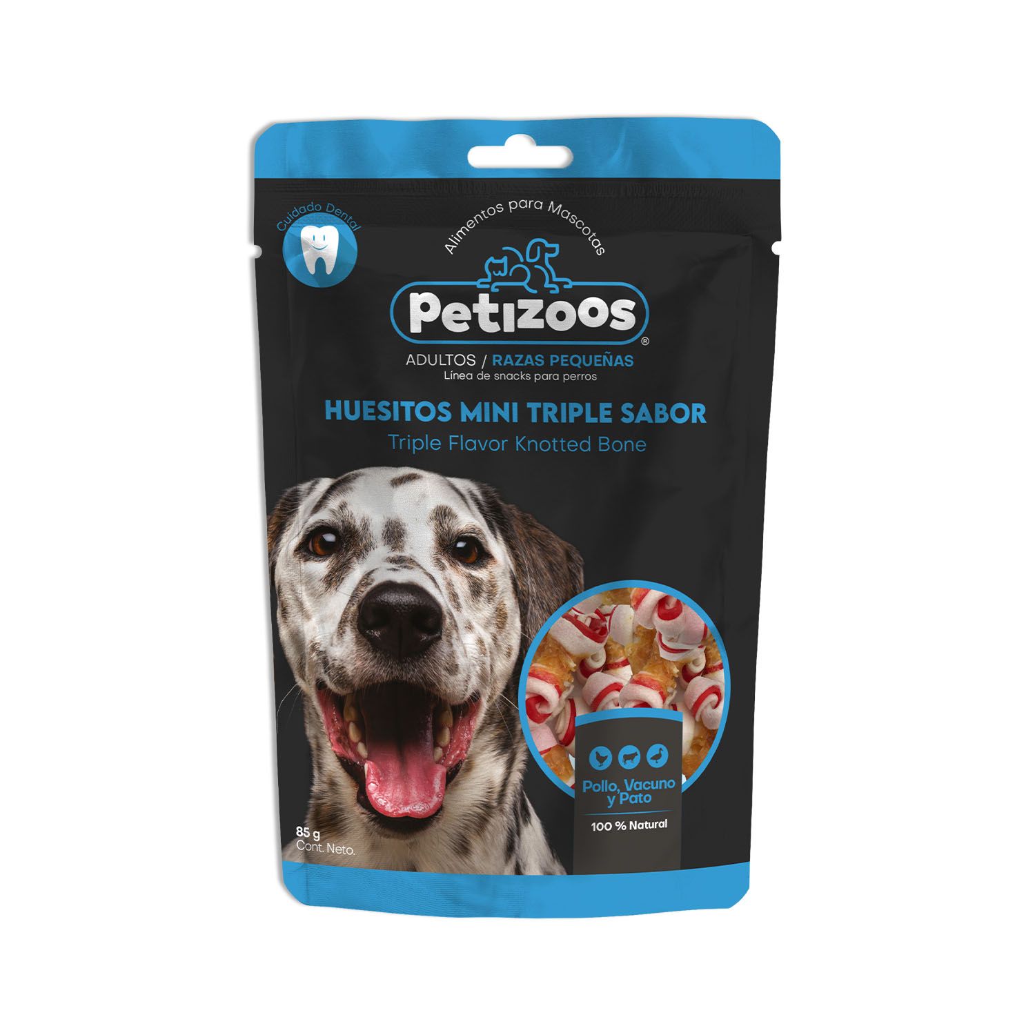 PETIZOOS Snack para perros huesitos mini triple sabor 7 días 85 gr