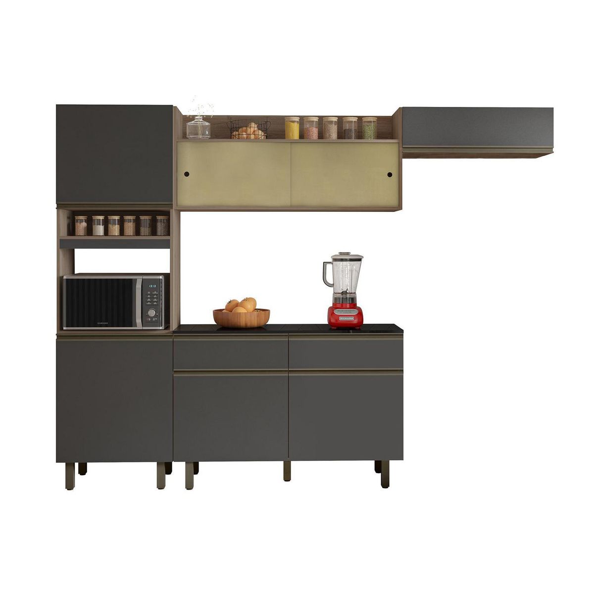 HOME MOBILI - Kit Cocina 7 Puertas 2 Cajones Grafito