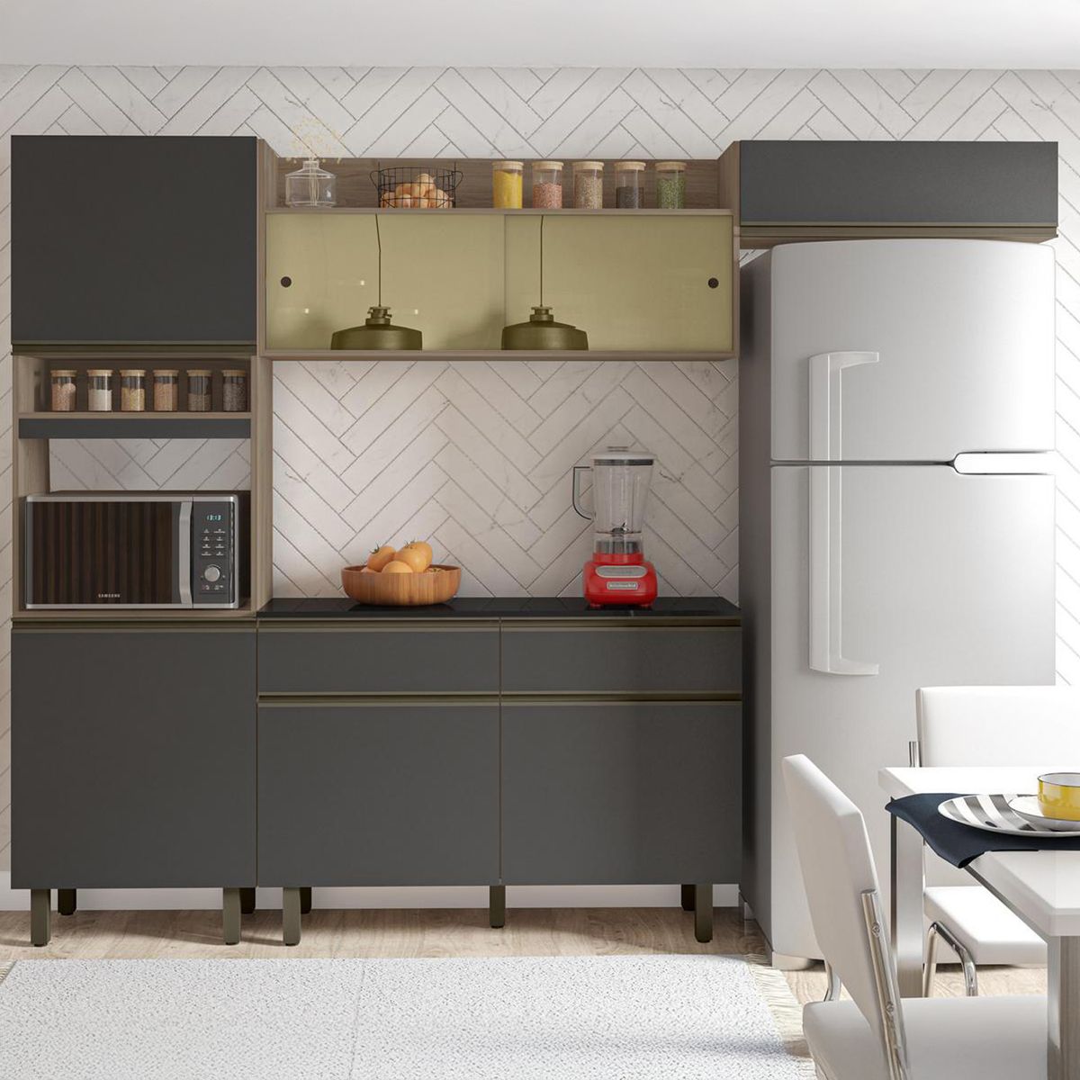 HOME MOBILI - Kit Cocina 7 Puertas 2 Cajones Grafito