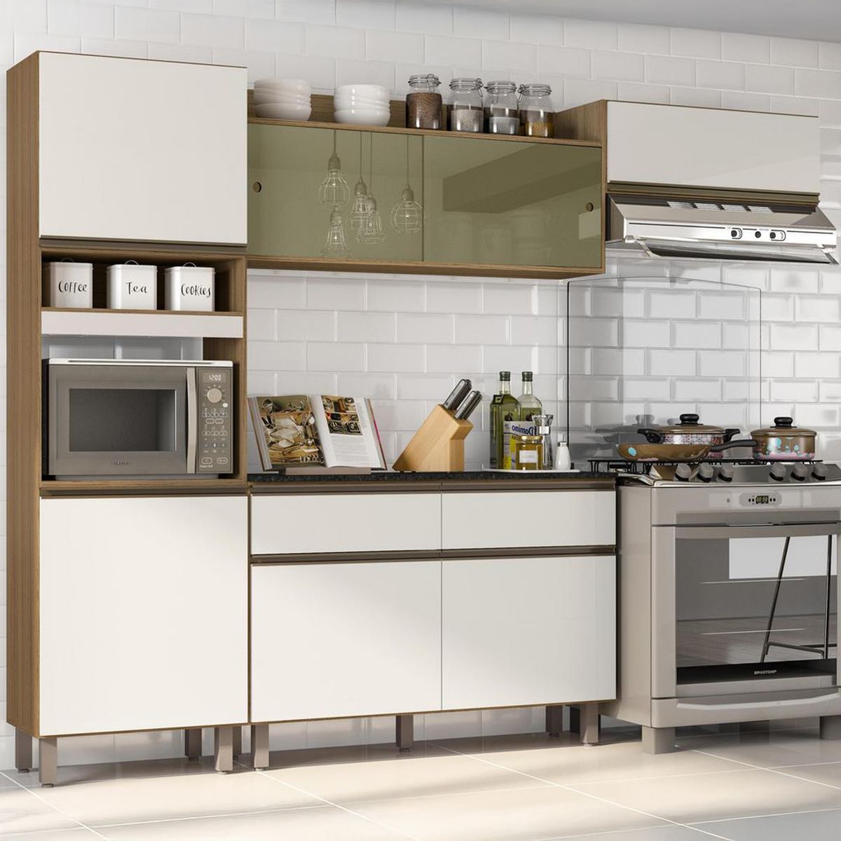 HOME MOBILI - Kit Cocina 7 puertas 2 cajones Cafe-Beige