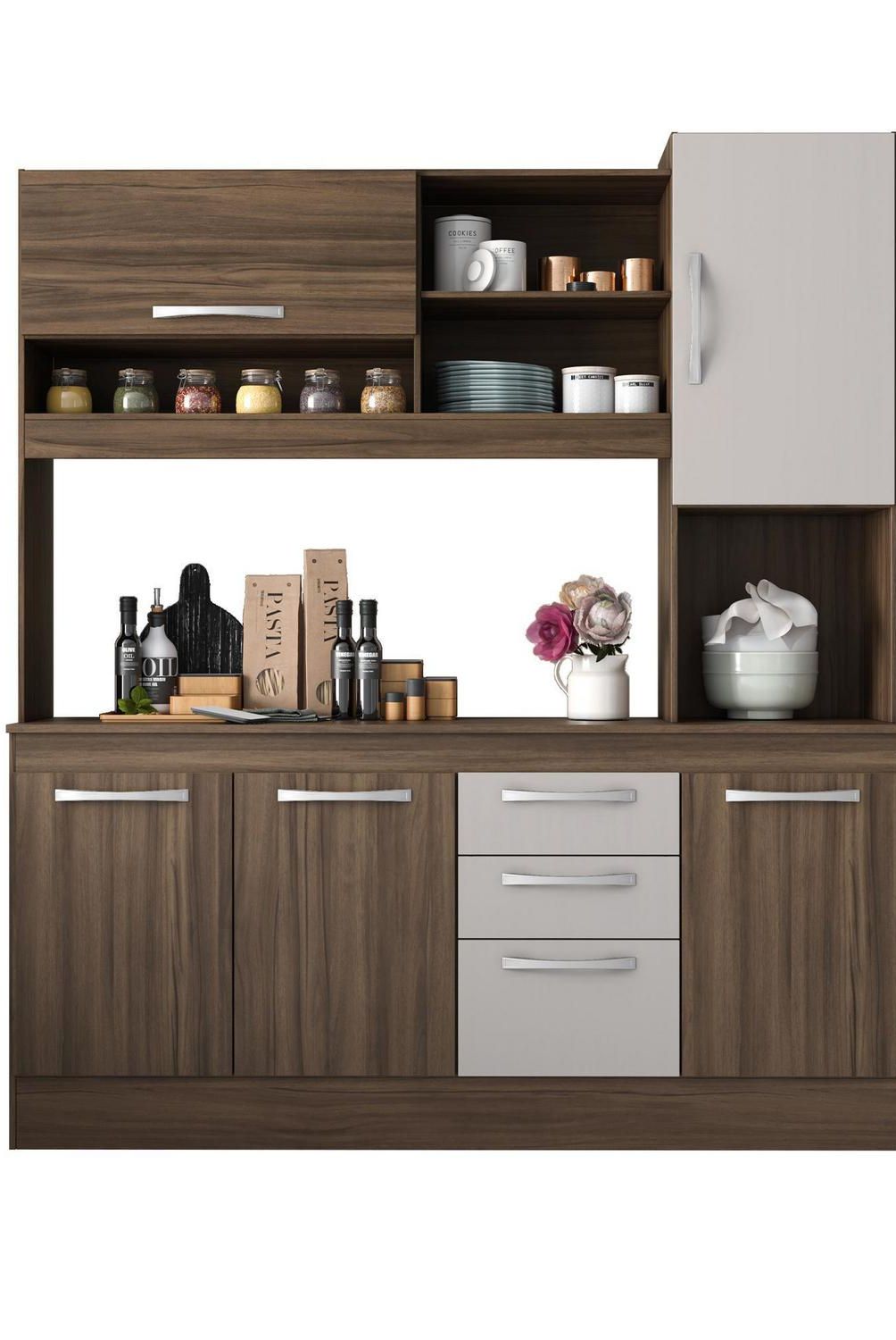 HOME MOBILI - Kit Cocina 5 puertas 3 cajones Cafe-Blanco Off