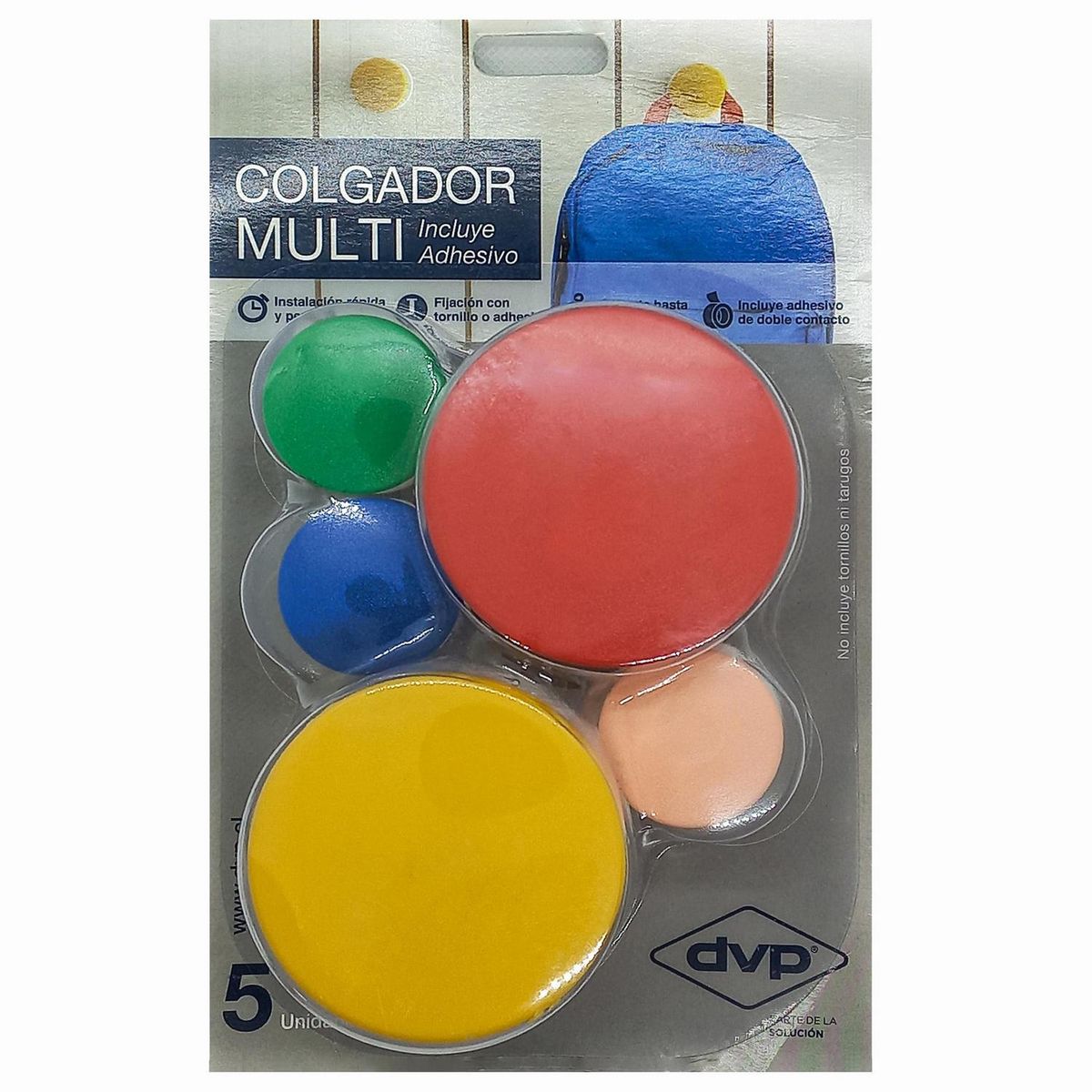 DVP - Gancho adhesivo multicolor 5 unidades