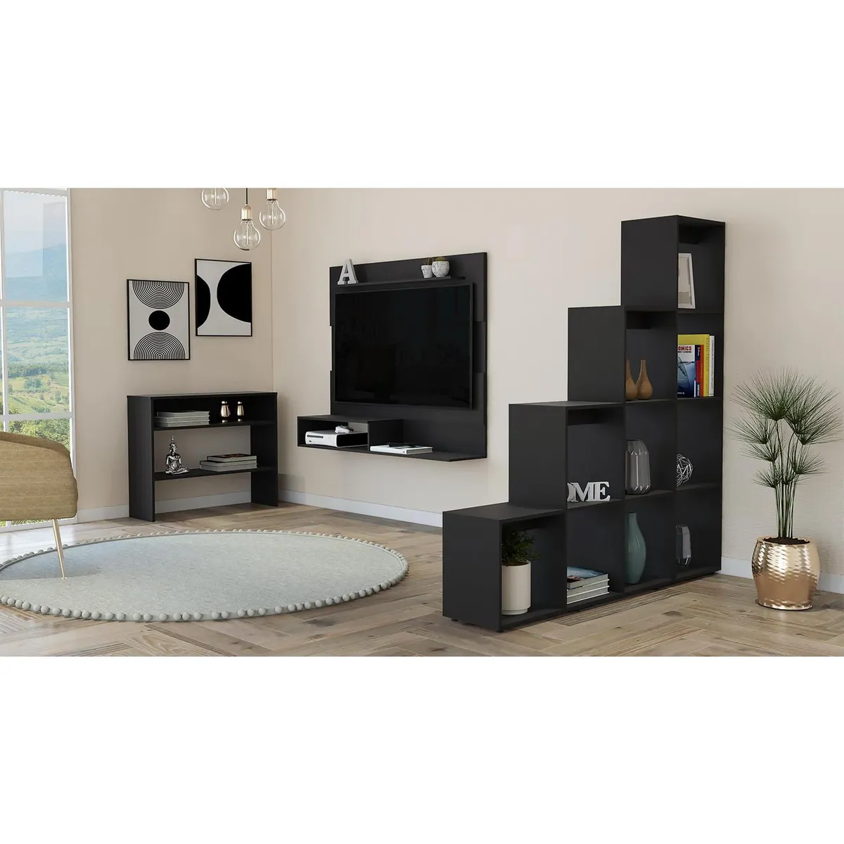 TUHOME - Arrimo + Panel TV 55 " C81-BEI/W Wengue 155.1x170x30 cm