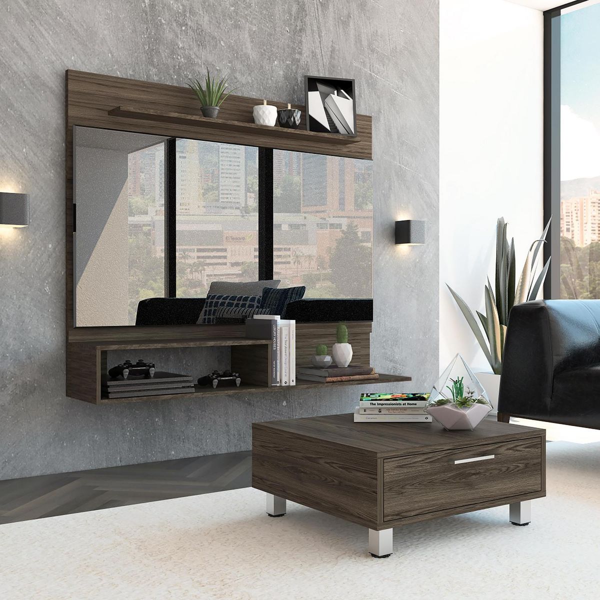 TUHOME - Panel TV55 + mesa de centro Beijing - coñac