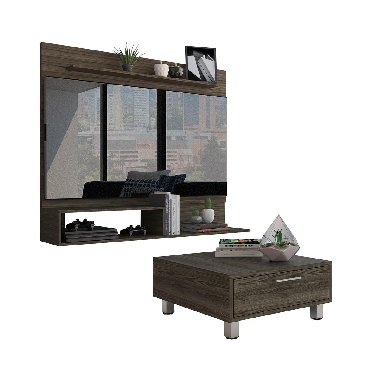 TUHOME - Panel TV55 + mesa de centro Beijing - coñac