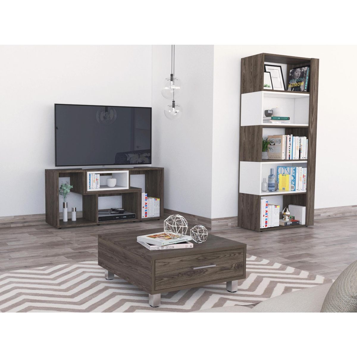 TUHOME - Rack 40 " Beijing Coñac / blanco 70.2x161.5x28.6 cm