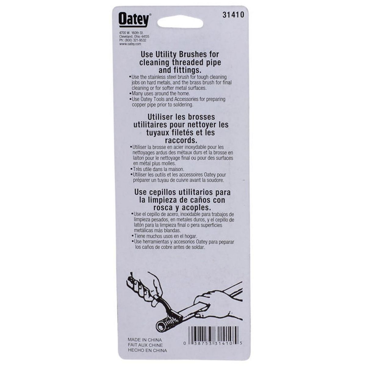 OATEY - Cepillo de acero 3/4" para limpiar todo tipo de hilos