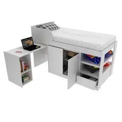 TECNOMOBILI - Cama 1 plaza blanco con escritorio blanco