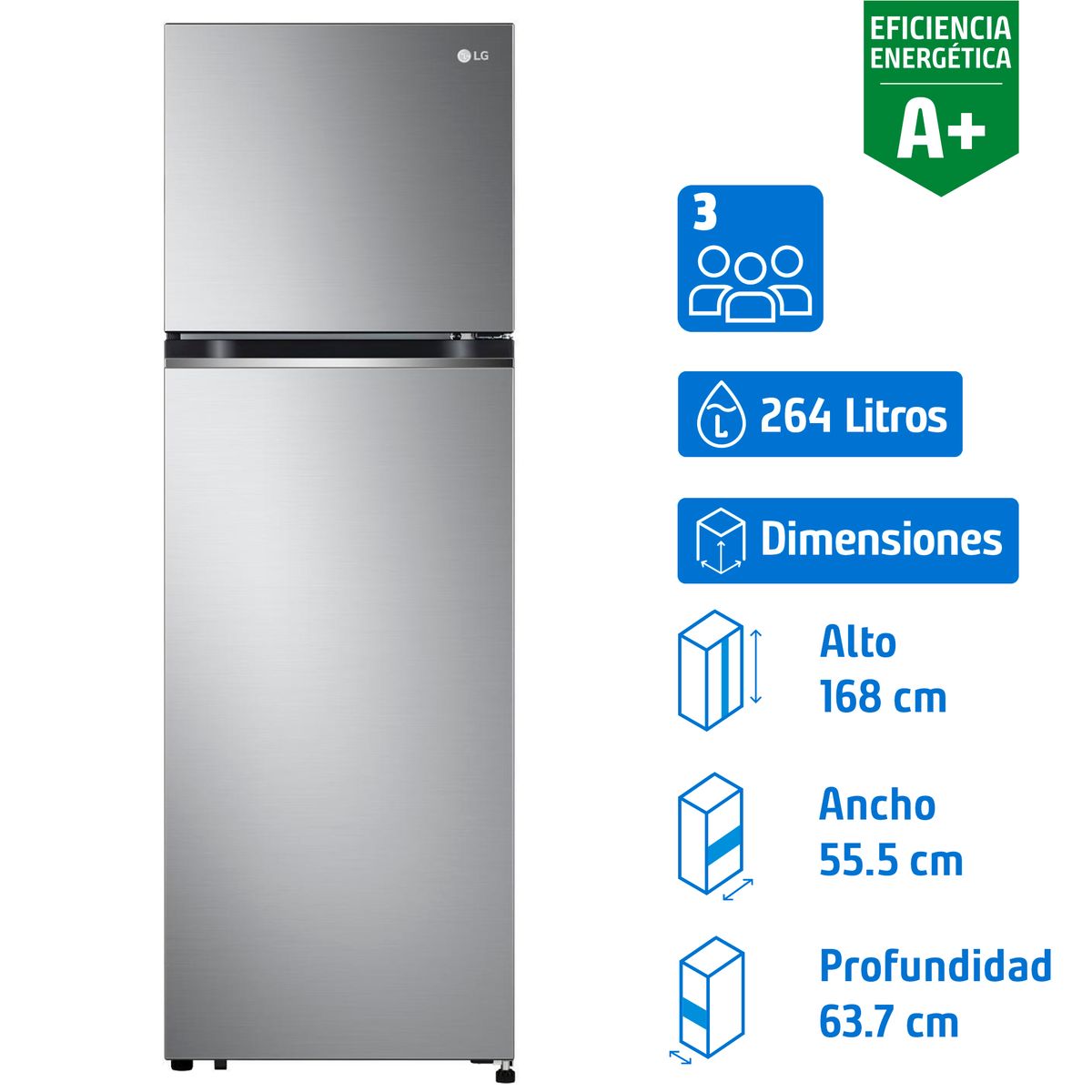 LG - Refrigerador Top Freezer No Frost 264 Litros Platinum Silver VT27BPP