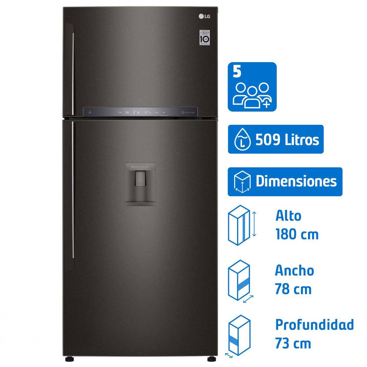 LG - Refrigerador Top Freezer No Frost 509 Litros GT51SGD