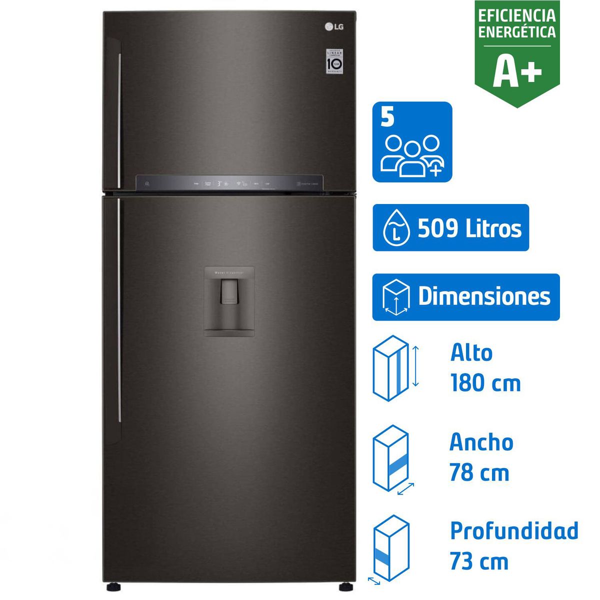 LG - Refrigerador Top Freezer No Frost 509 Litros Black Steel GT51SGD