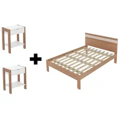 TECNOMOBILI - Combo cama 2 plazas almendra/blanco + 2 veladores almendra/blanco