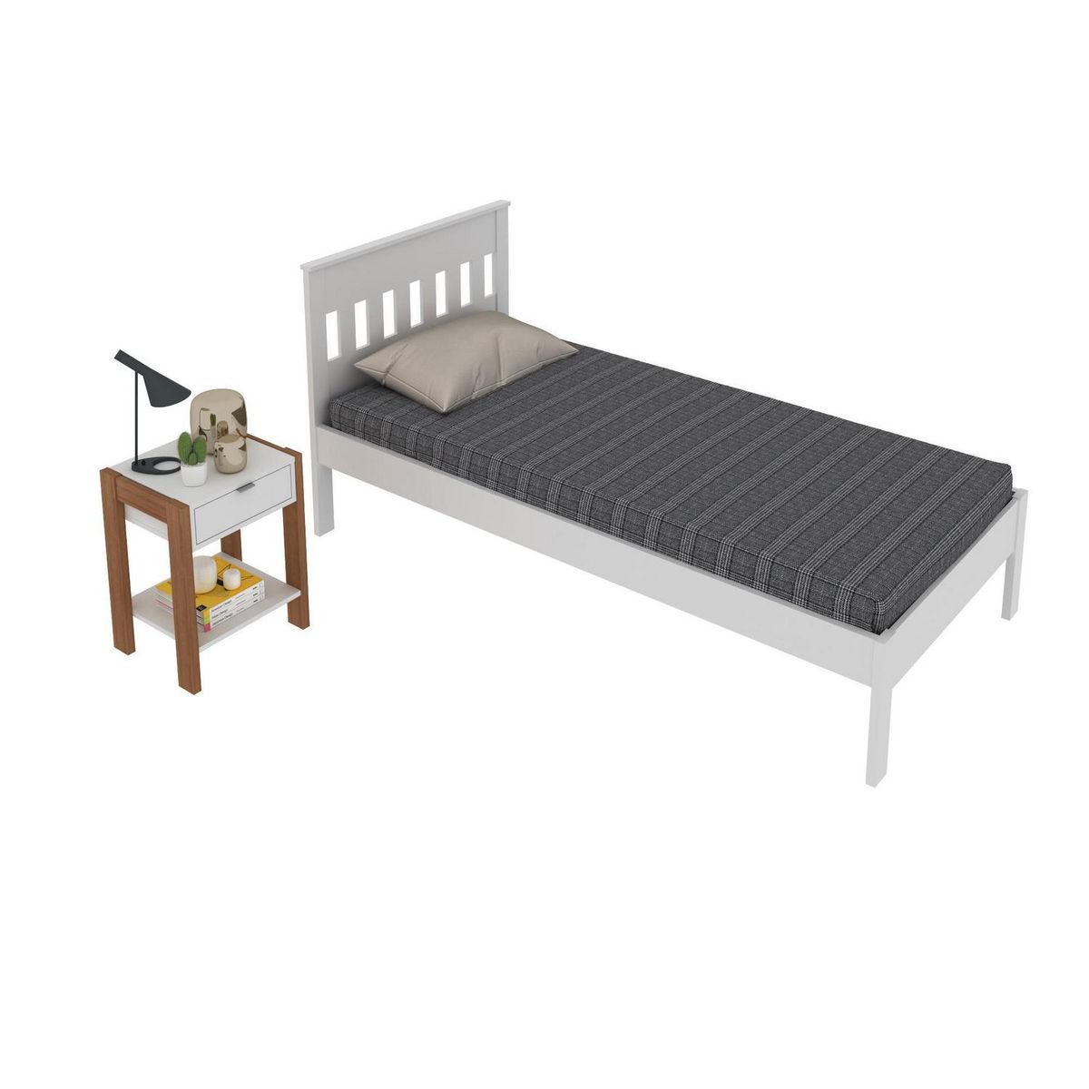 TECNOMOBILI - Combo Cama 1 Plaza Blanco + 1 Velador Almendra/Blanco