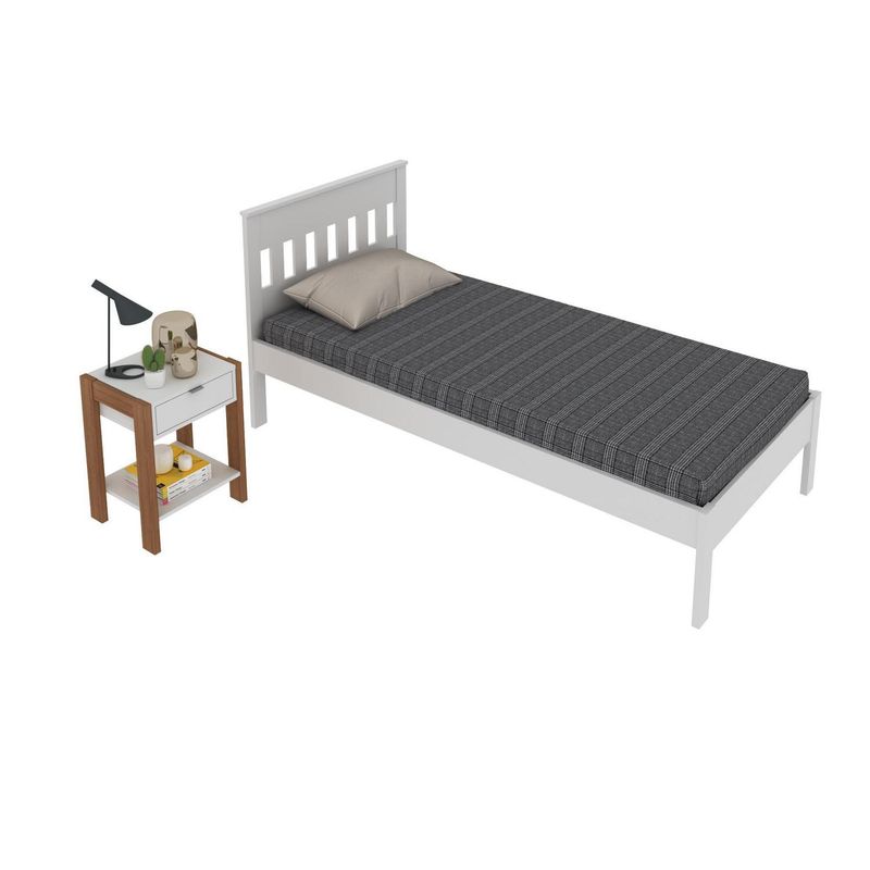 TECNOMOBILI - Combo cama 1 plaza blanco + 1 velador almendra/blanco