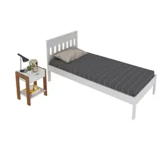 TECNOMOBILI - Combo cama 1 plaza blanco + 1 velador almendra/blanco