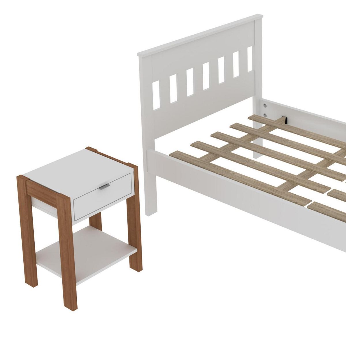TECNOMOBILI - Combo Cama 1 Plaza Blanco + 1 Velador Almendra/Blanco