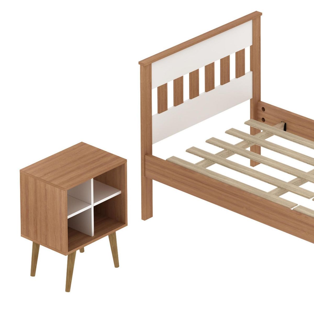 TECNOMOBILI - Combo cama 1 plaza almendra/blanco + 1 velador almendra/blanco