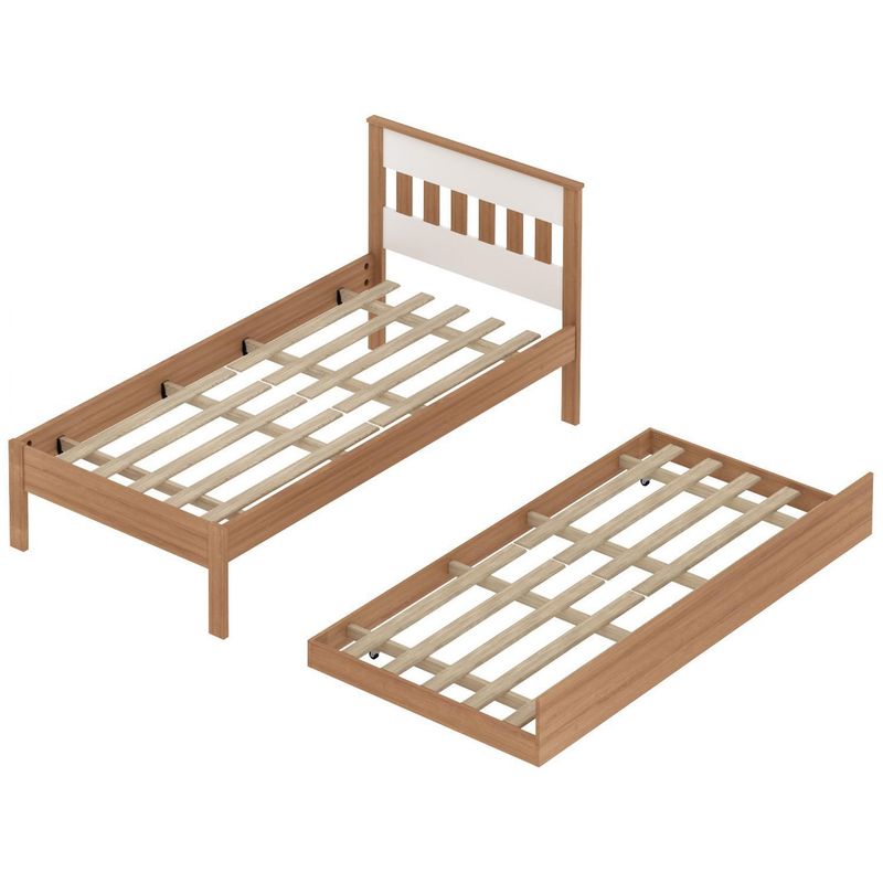 TECNOMOBILI - Combo cama 1 plaza almendra/blanco + cama nido almendra