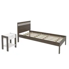 TECNOMOBILI - Combo cama 1 plaza nogal/ blanco + 1 velador nogal/ blanco