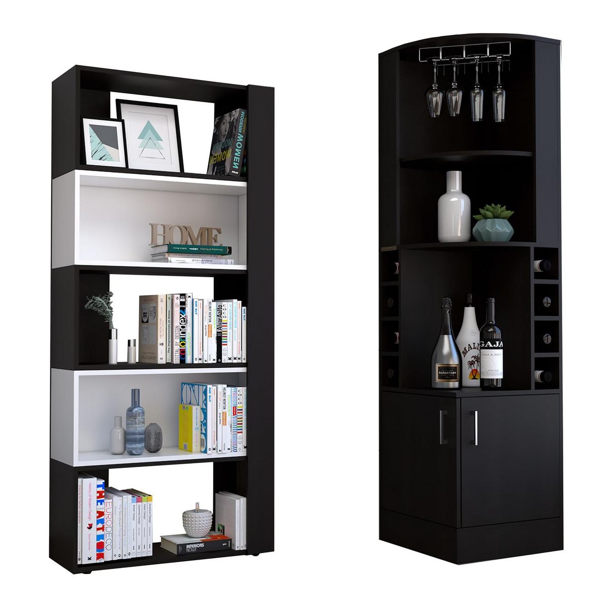 TUHOME - Bar Esquinero 46.9x180.6x46.9 cm Wengue / blanco