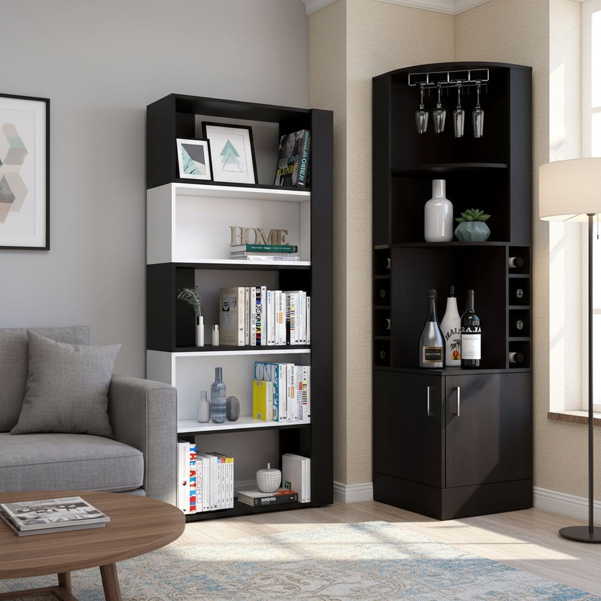 TUHOME - Bar Esquinero 46.9x180.6x46.9 cm Wengue / blanco