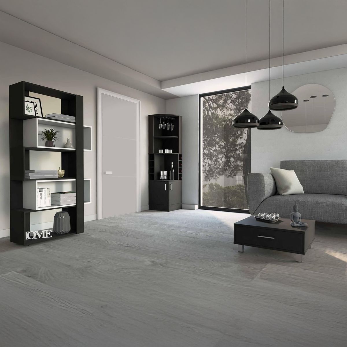 TUHOME - Mesa de Centro + Bar Esquinero + Biblioteca