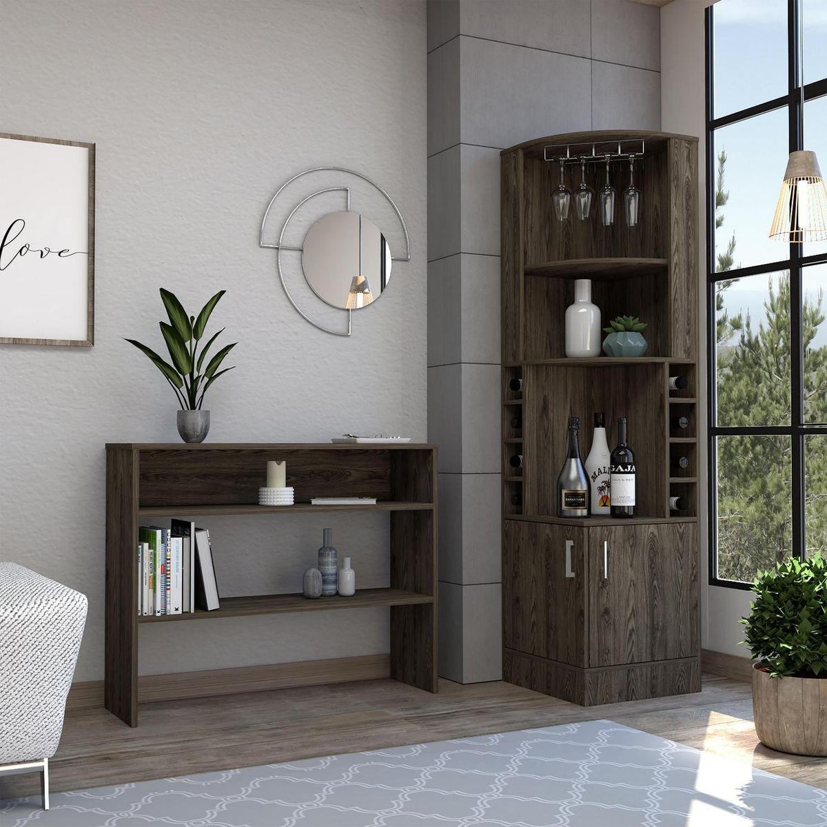 TUHOME - Combo Bar Esquinero + Arrimo Beijing Coñac