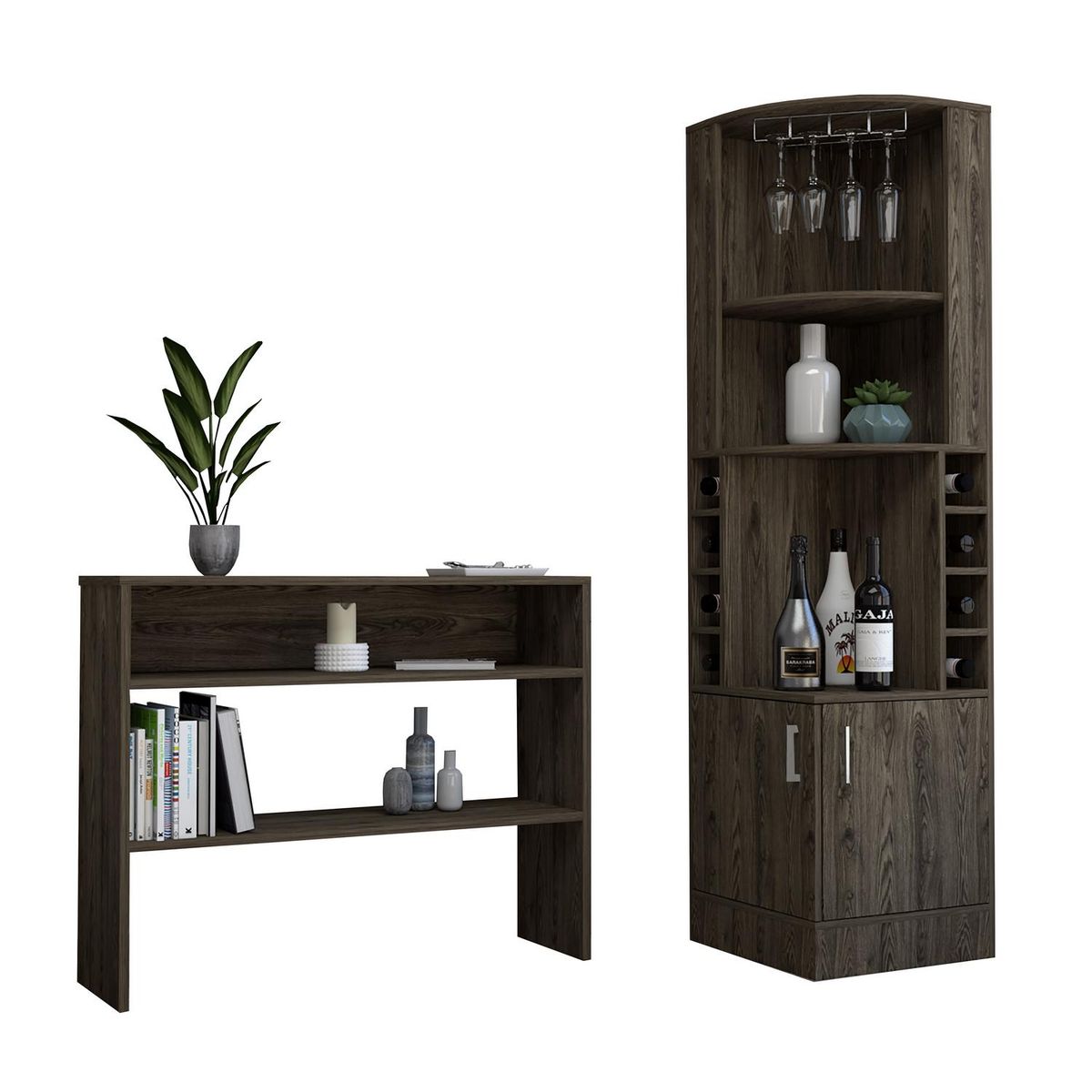 TUHOME - Combo Bar Esquinero + Arrimo Beijing Coñac