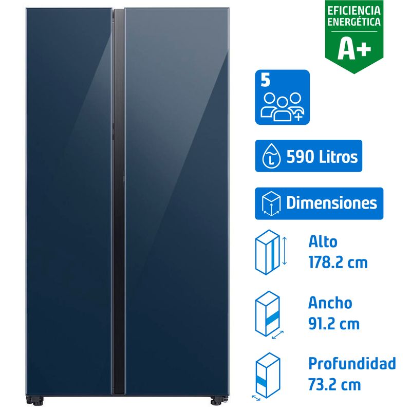 SAMSUNG - Refrigerador 2 Puertas Side by Side No Frost 590 Litros Clean Navy RS60CB760A41ZS