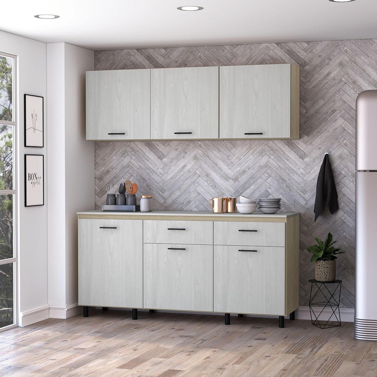 TUHOME - Módulo inferior con top melamina+módulo superior - kitchen gante r/n