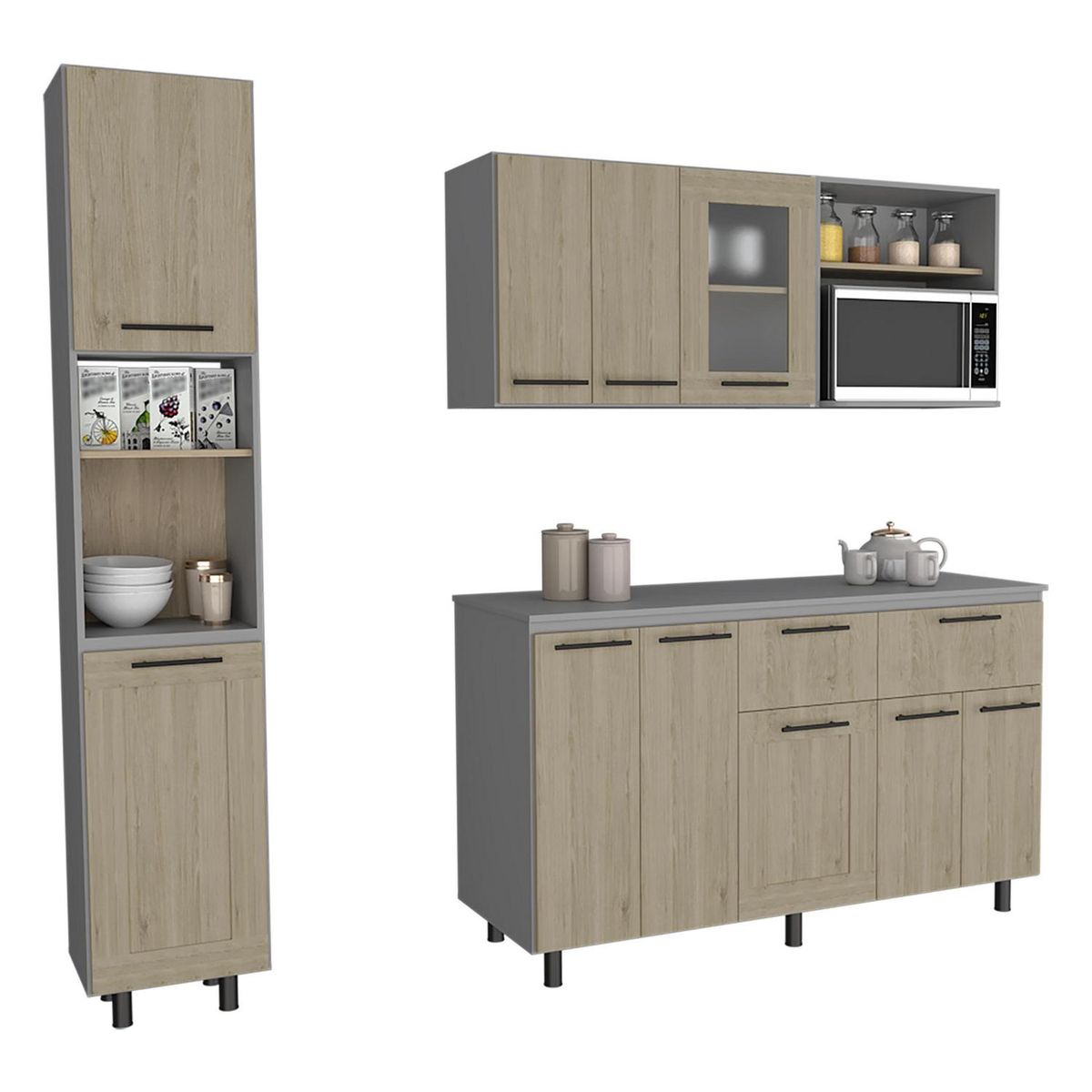 TUHOME - Alacena 2 puertas+módulo inferior con top melamina+módulo superior