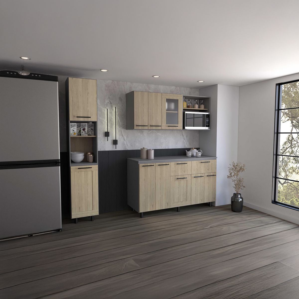 TUHOME - Alacena 2 puertas+módulo inferior con top melamina+módulo superior