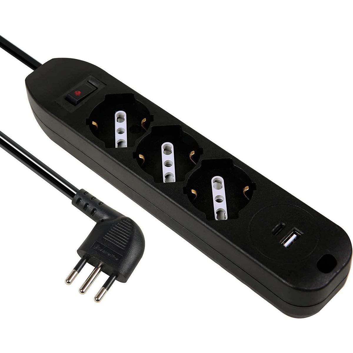 HALUX - Alargador 3 Tomas + USB A + USB C 3 Mt Negro