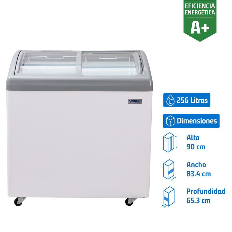 VENTUS - Conservadora Vidrio Curvo Horizontal 256 Litros Blanco CTV-260C