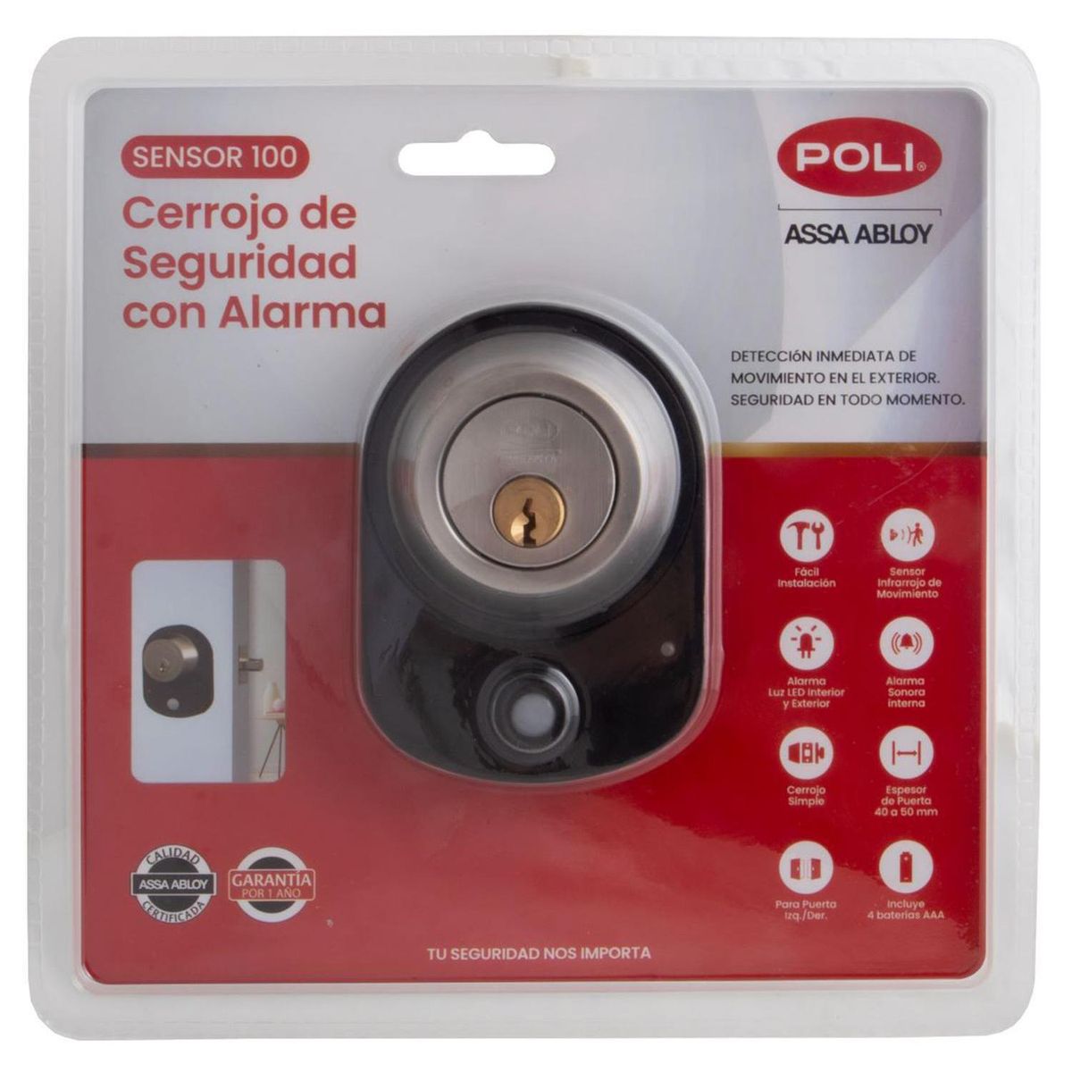 POLI - Cerrojo Sensor 100 Simple Con Alarma Inox